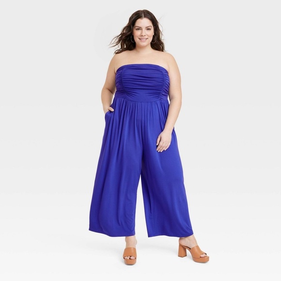Women's Strapless Jumpsuit - Ava & Viv Blue 2X - Picture 1 of 4